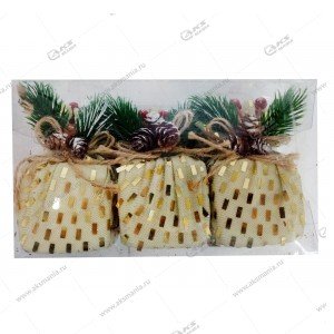 Новогоднее украшение на елку в виде подарочной коробки (набор из 3шт) золото LH32-107159