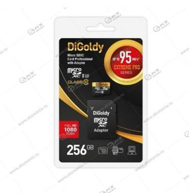 Карта памяти Digoldy 256GB microSDXC Class 10 UHS-1 Extreme Pro (U3) с адаптером SD 95 MB/s