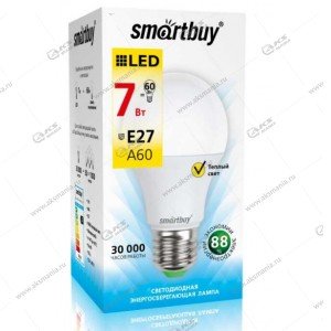 Лампа светодиодная Smartbuy A60-7W-220V-3000К-E27 (теплый свет)