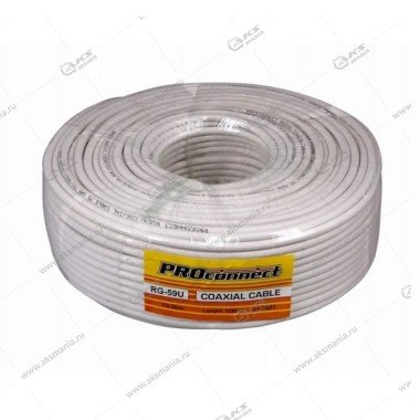 Кабель коаксиальный PROconnect  RG-59U, 75 Ом, CCS/Al/Al, 48%, бухта 100 м, белый
