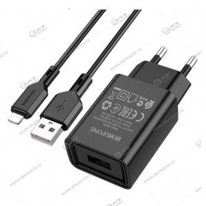 СЗУ Borofone BA68A 1USB 2.1A + кабель Lightning черный