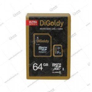Карта памяти 64GB microSDXC class 10 UHS-1 DIGoldy с адаптером