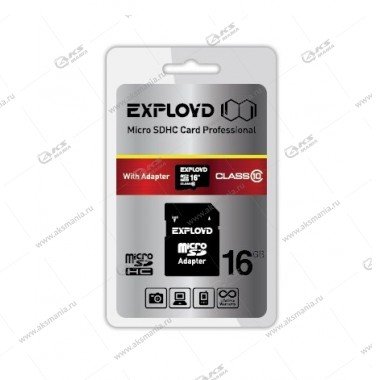 Карта памяти 16GB microSDHC class 10 EXPLOYD с адаптером