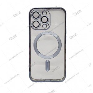 Силикон iPhone 13 Pro прозрачный Magesafe с синим кантом
