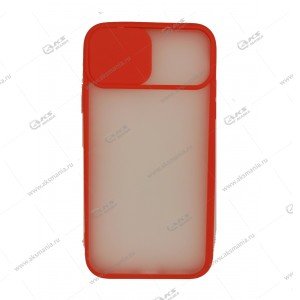 Силикон iPhone X/XS с раздвижным окном матовый с красным кантом