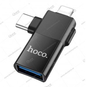 OTG Hoco UA17 2in1 Type-C/Lightning USB2.0 черный