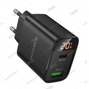СЗУ Borofone BA96A PD20Вт+QC3.0 цифровой дисплей (EU) черный