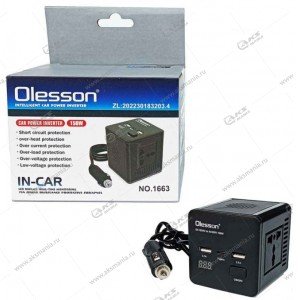 Автомобильный инвертор Olesson 1663 (12V/24V на 220V) (1выход/2USB/Type-C/2розетки) 150W