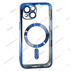 Силикон iPhone 15 прозрачный Magesafe с голубым кантом