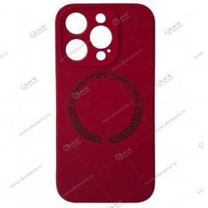 Cиликоновый чехол (Silicone Case) 360 MagSafe для iPhone 15 Pro с защитой камеры бордовый
