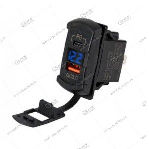 Гнездо прикуривателя (врезное)12V-24V GH-DS143 (квадратный) PD + Вольтметр QC3.0