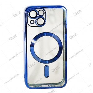 Силикон iPhone 14 прозрачный Magesafe с голубым кантом
