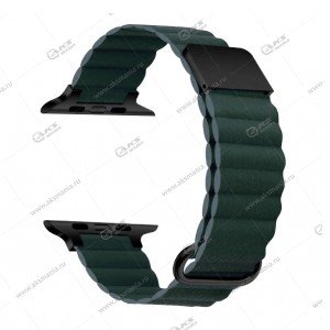 Ремешок кожаный на магните Ultra для Apple Watch 42/44/45/49mm темно-зеленый