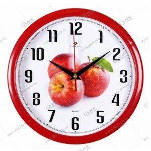 Часы настенные 2222-106 круг d=22см, корпус красный "Яблочки" "Рубин"