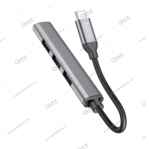 Хаб Hoco HB26 4в1 (USB/Tupe-C на USB3.0+USB2.0*3) темно-серый