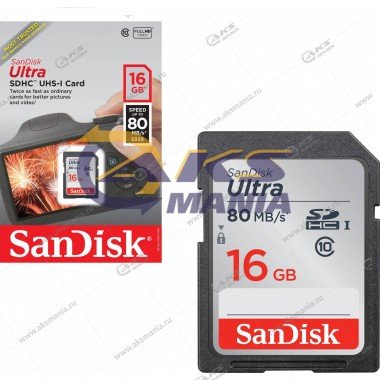 Карта памяти 16GB SDHC class 10 SanDisk Ultra UHS-I 80MB/s