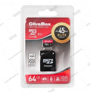 Карта памяти 64GB microSDXC Class 10 UHS-1 Elite SD 45 MB/s Oltramax с адаптером