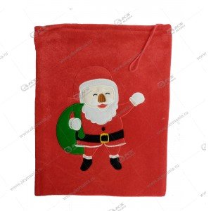 Мешок новогодний красный 37х30 с дедом Морозом с мешком