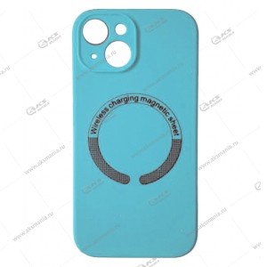 Cиликоновый чехол (Silicone Case) 360 MagSafe для iPhone 15 с защитой камеры голубой
