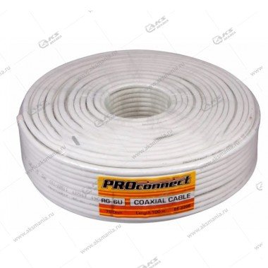 Кабель коаксиальный PROconnect RG-6U, 75 Ом, CCS/Al/Al, 48%, бухта 100 м, белый