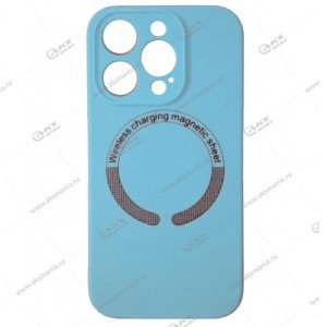 Cиликоновый чехол (Silicone Case) 360 MagSafe для iPhone 15 Pro с защитой камеры голубой
