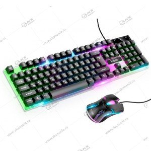 Комплект проводной клавиатура+мышь Hoco GM11 "Terrific glowing” RGB EN / RU черный