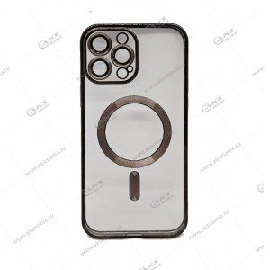 Силикон iPhone 13 Pro Max прозрачный Magesafe с черным кантом