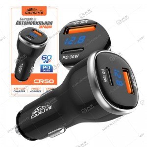АЗУ Carlive CR50 USB 3.0+PD 30W с инд. вольтметра, черный