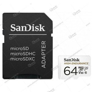 Карта памяти 64GB microSDXC class 10 SanDisk UHS-I U3 V30 100MB/s с адаптером