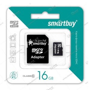 Карта памяти 16GB microSDHC class 10 SmartBuy с адаптером SD