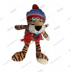 Мягкая игрушка "Тигр с шарфом и шапкой" 30см