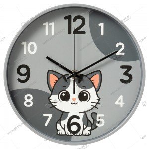 Часы настенные 2019-009 круг d=19,5см, корпус серый "Котик"