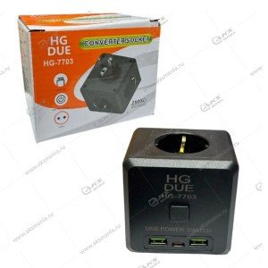 Тройник HG-7703 3 розетки+2 USB+PD 2500W