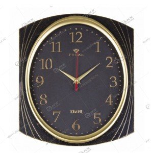 Часы настенные 2832-001 прямоугольные 27,5x31,5см, корпус черный с золотом "Классика" "Рубин"
