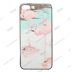 Силикон-стекло для iPhone 7/8 Plus с рисунком "Фламинго"