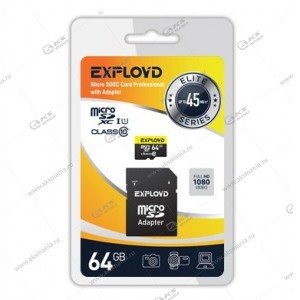 Карта памяти 64GB microSDXC Class 10 UHS-1 Elite Exployd с адаптером SD 45 MB/s