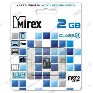 Карта памяти 2GB microSDHC class 4 Mirex без адаптера SD