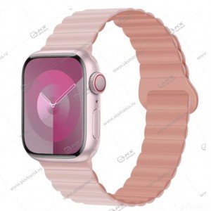 Двусторонний силиконовый ремешок магнитный для Apple Watch 42mm/ 44mm/49mm/розовая пудра/персиковый