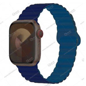 Двусторонний силиконовый ремешок магнитный для Apple Watch 38mm/ 40mm/41mm темно-синий/синий