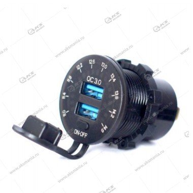 Гнездо прикуривателя (врезное)12V-24V 2USB CH07 (круглый) QC3.0 + Вольтметр