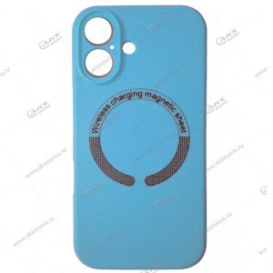 Cиликоновый чехол (Silicone Case) 360 MagSafe для iPhone 16 с защитой камеры голубой