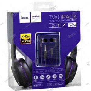 Наушники Hoco W24 Enlighten набор из 2-х наушников с микрофоном фиолетовый