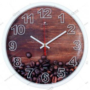 Часы настенные 3027-19 круг d=30см, корпус белый "Кофе в зернах" "Рубин"
