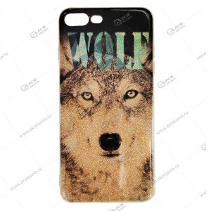Силикон с рисунком для IPhone 7/8 Plus "Волк в блестках"