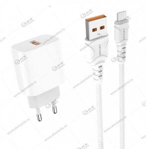 СЗУ Denmen DC03T 1USB 2.4A + кабель Type-C белый