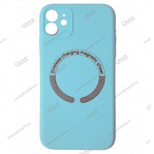 Cиликоновый чехол (Silicone Case) 360 MagSafe для iPhone 11 с защитой камеры голубой