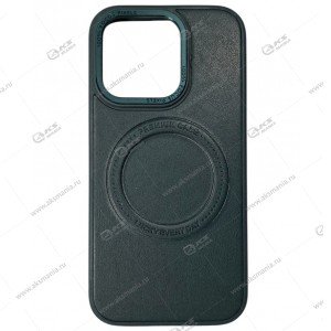 Накладка под кожу MagSafe и бархатом в нутри для IPhone 14 Pro темно-зеленый