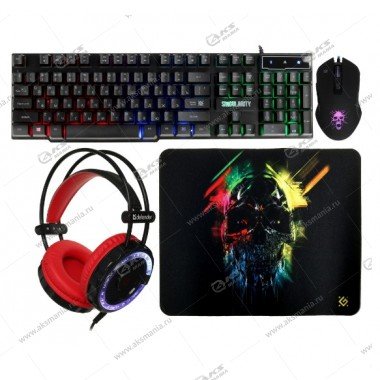 Комплект проводной Defender SINGULARITY MKP-118 Клавиатура+мышь+ ковер+гарнитура Подсветка