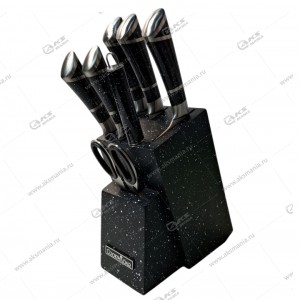 Набор кухонных ножей Cookwadar с подставкой, черный мрамор,  8pcs