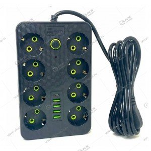 Сетевой фильтр HG-2528 8 розеток 3м + 4USB+PD черный